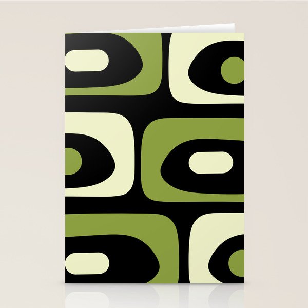 Mid Century Modern Piquet Minimalist Abstract Pattern in Olive Avocado Green and Black Stationery Card Gallery Image 1