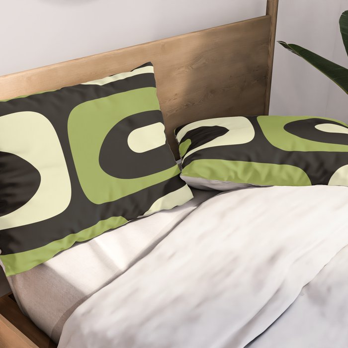 Mid Century Modern Piquet Minimalist Abstract Pattern in Olive Avocado Green and Black Pillow Sham Gallery Image 2