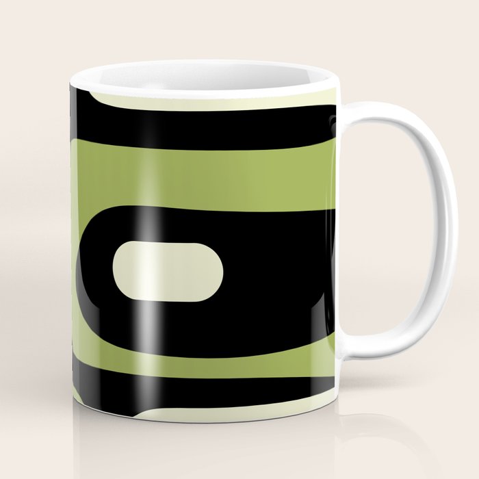 Mid Century Modern Piquet Minimalist Abstract Pattern in Olive Avocado Green and Black Coffee Mug Gallery Image 1