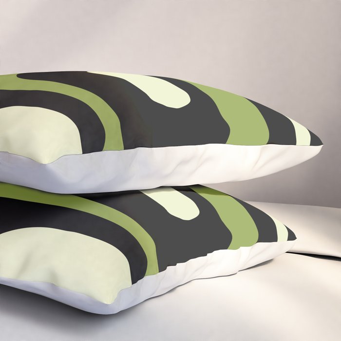 Mid Century Modern Piquet Minimalist Abstract Pattern in Olive Avocado Green and Black Pillow Sham Gallery Image 3