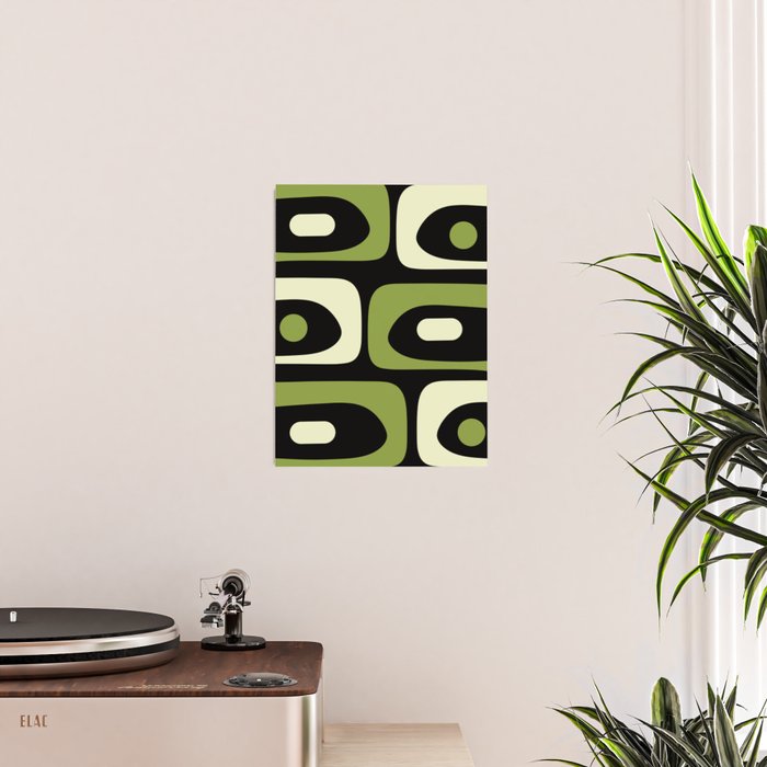 Mid Century Modern Piquet Minimalist Abstract Pattern in Olive Avocado Green and Black Poster Gallery Image 2