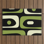 Mid Century Modern Piquet Minimalist Abstract Pattern in Olive Avocado Green and Black Outdoor Rug Gallery Image 1