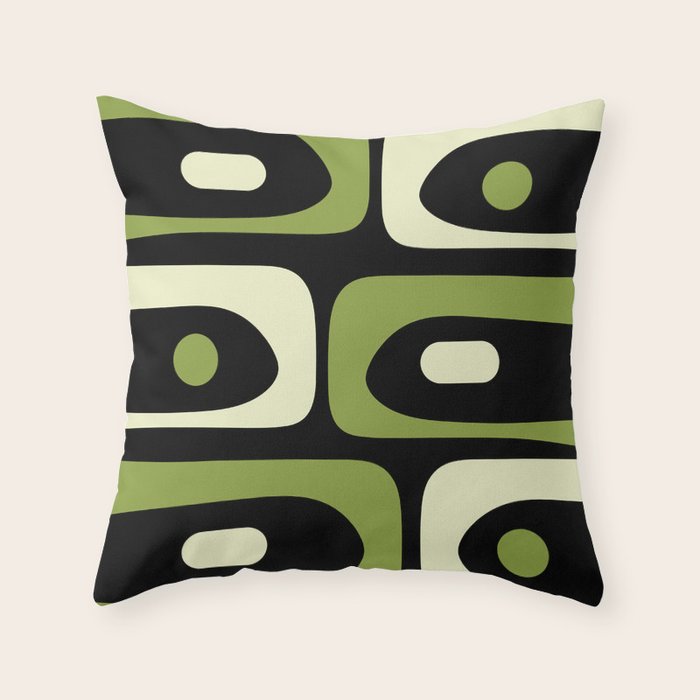 Mid Century Modern Piquet Minimalist Abstract Pattern in Olive Avocado Green and Black Throw Pillow Gallery Image 1