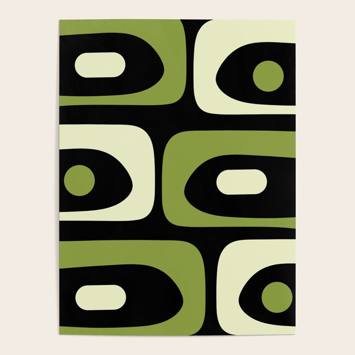 Mid Century Modern Piquet Minimalist Abstract Pattern in Olive Avocado Green and Black Poster Gallery Image 1