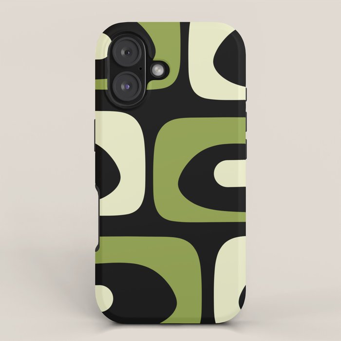 Mid Century Modern Piquet Minimalist Abstract Pattern in Olive Avocado Green and Black iPhone Case Gallery Image 1