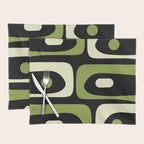 Mid Century Modern Piquet Minimalist Abstract Pattern in Olive Avocado Green and Black Placemat Gallery Image 1