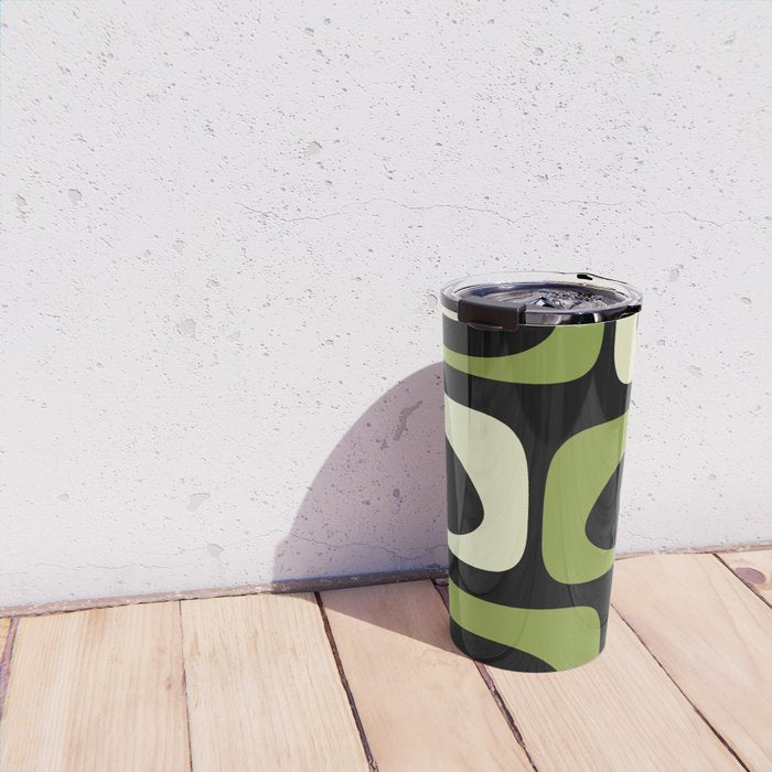 Mid Century Modern Piquet Minimalist Abstract Pattern in Olive Avocado Green and Black Travel Mug Gallery Image 4