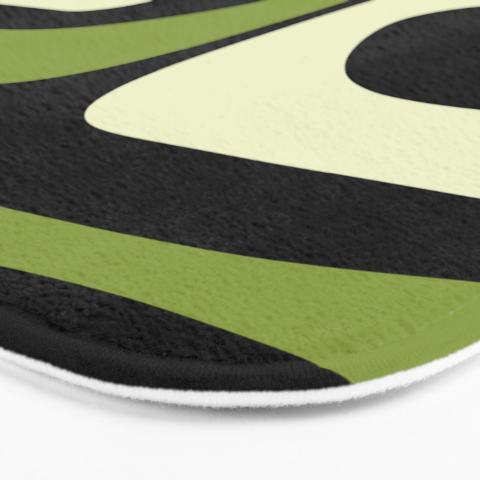 Mid Century Modern Piquet Minimalist Abstract Pattern in Olive Avocado Green and Black Bath Mat Gallery Image 3
