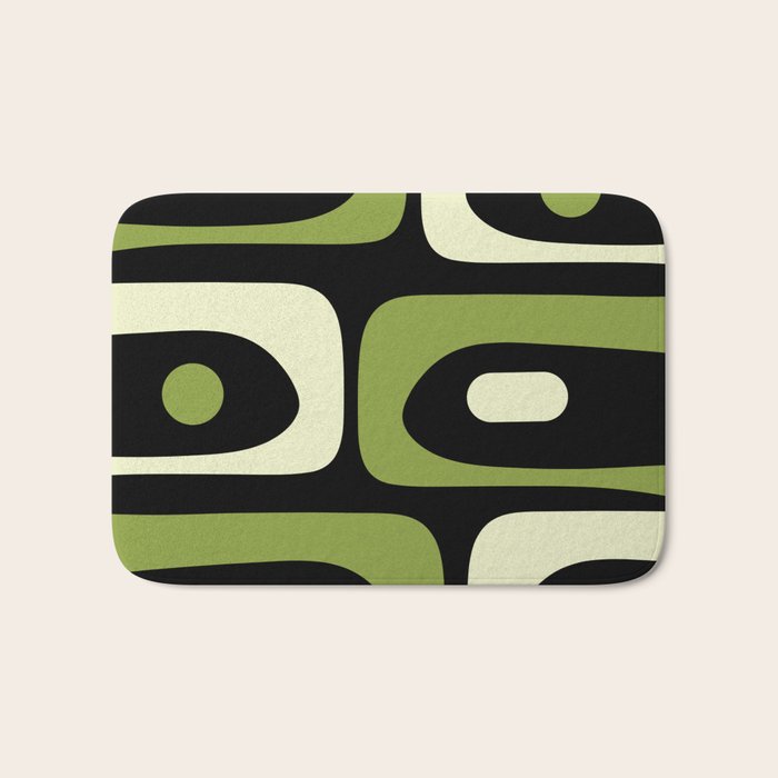 Mid Century Modern Piquet Minimalist Abstract Pattern in Olive Avocado Green and Black Bath Mat Gallery Image 1