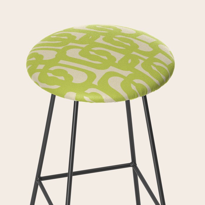 Mid Century Modern Loop Pattern in Light Lime Linden Green Stool Gallery Image 2