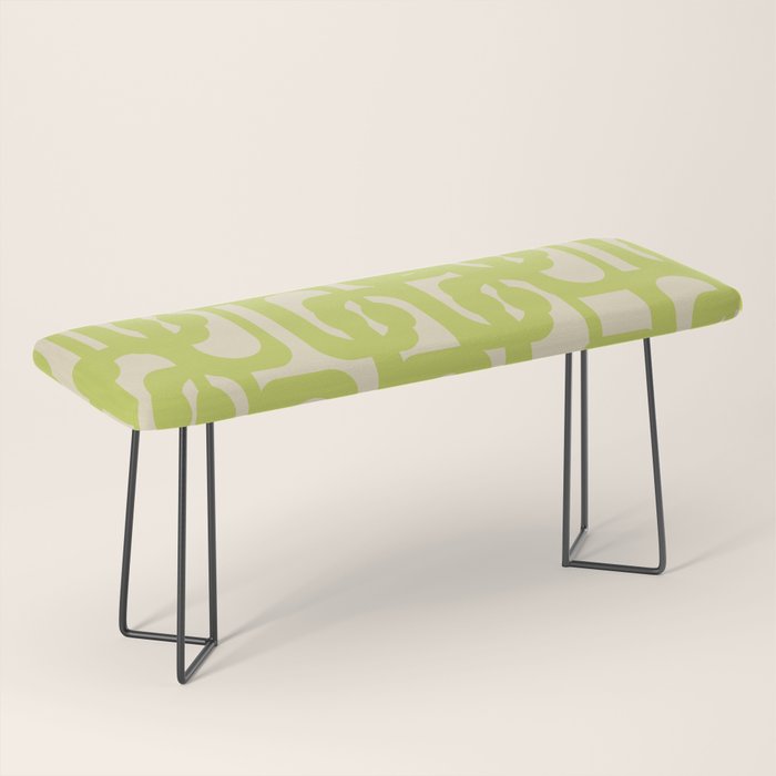 Mid Century Modern Loop Pattern in Light Lime Linden Green Bench Gallery Image 1