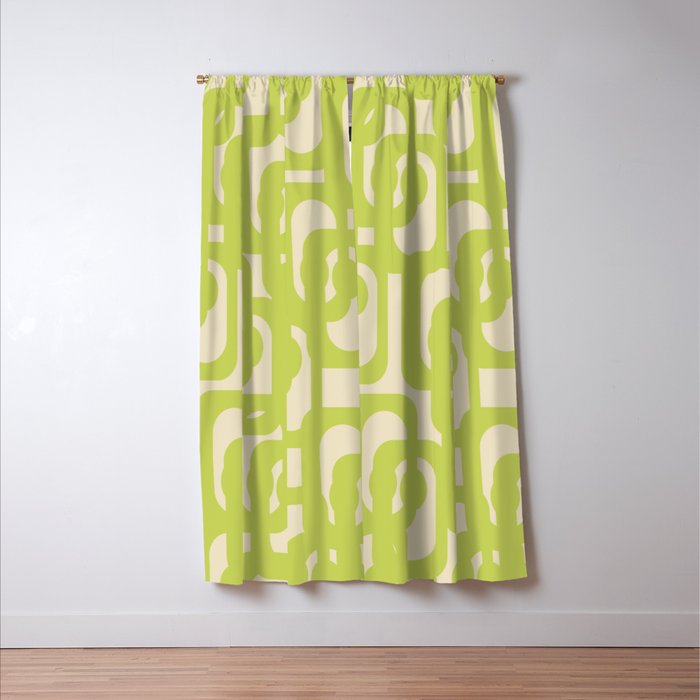 Mid Century Modern Loop Pattern in Light Lime Linden Green Window Curtain Gallery Image 3