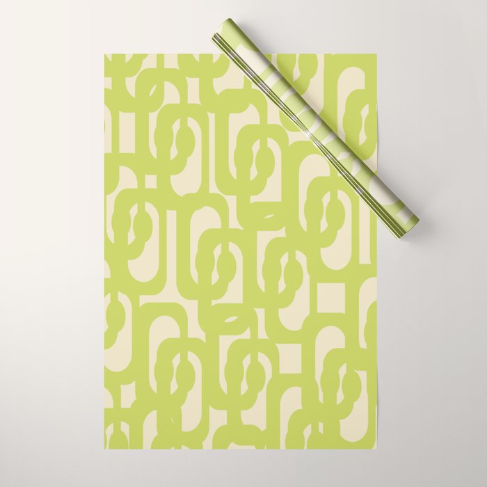 Mid Century Modern Loop Pattern in Light Lime Linden Green Wrapping Paper Gallery Image 1