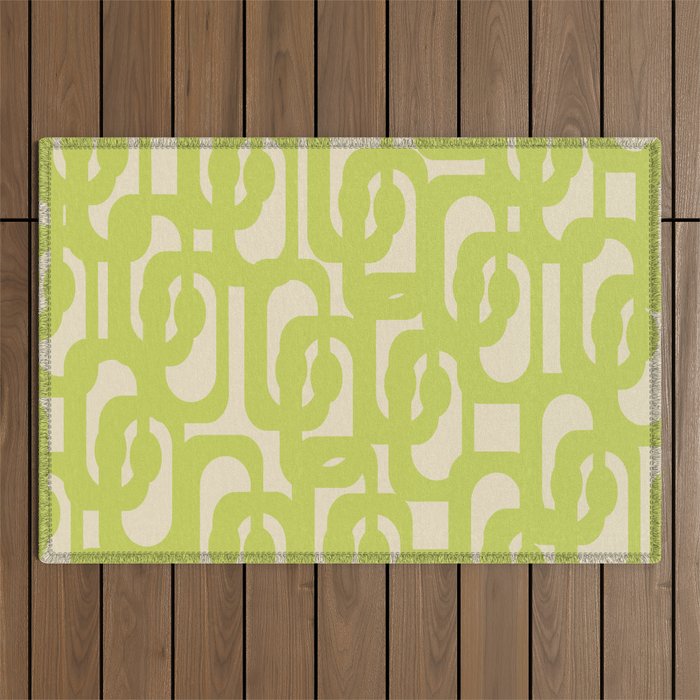 Mid Century Modern Loop Pattern in Light Lime Linden Green Outdoor Rug Gallery Image 1