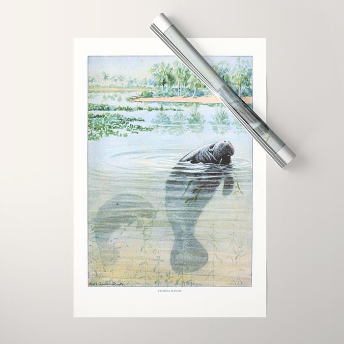 Vintage Florida Manatee Wrapping Paper Gallery Image 1