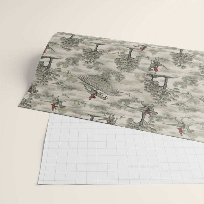 Not-So-Traditional English Fox Hunt with Dinosaurs Wrapping Paper Gallery Image 2