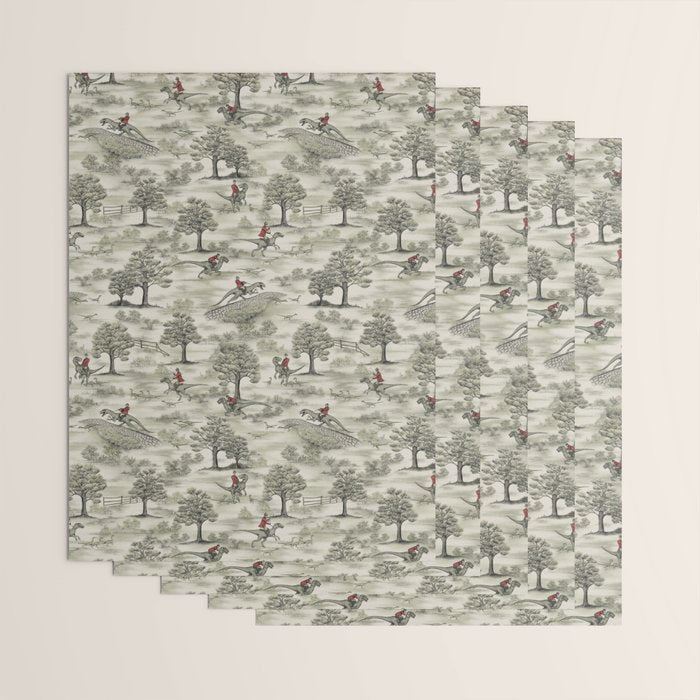Not-So-Traditional English Fox Hunt with Dinosaurs Wrapping Paper Gallery Image 3
