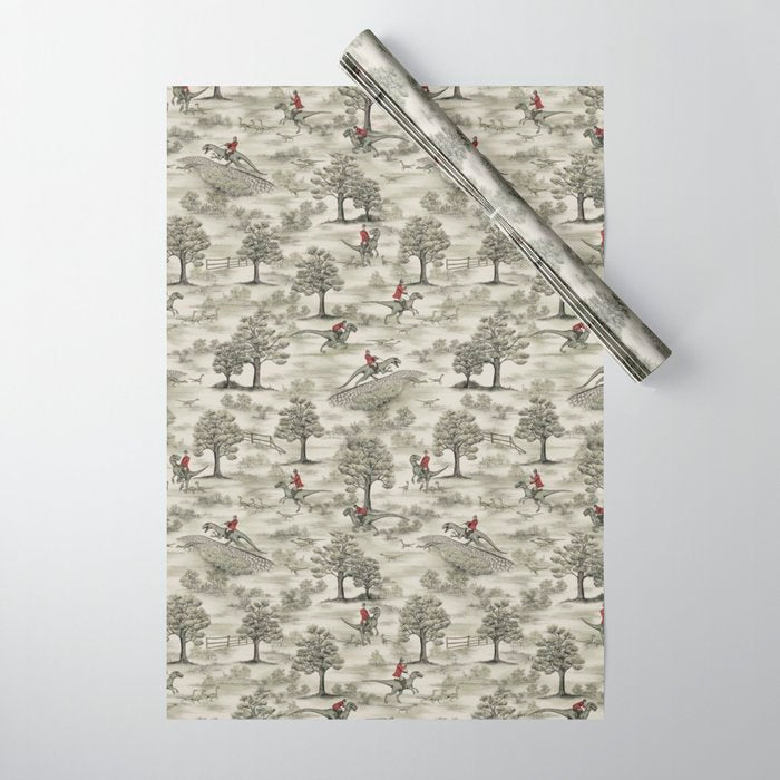 Not-So-Traditional English Fox Hunt with Dinosaurs Wrapping Paper Gallery Image 1
