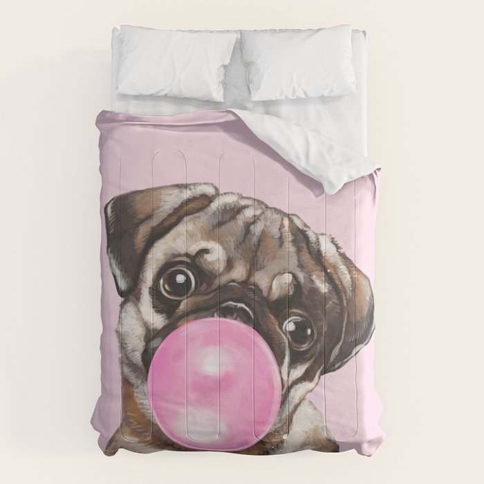 Pug with Pink Bubble Gum Comforter Gallery Image 6