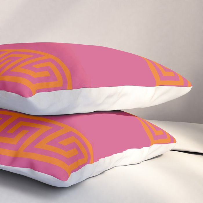 Pink Greek Key Print Pillow Sham Gallery Image 3