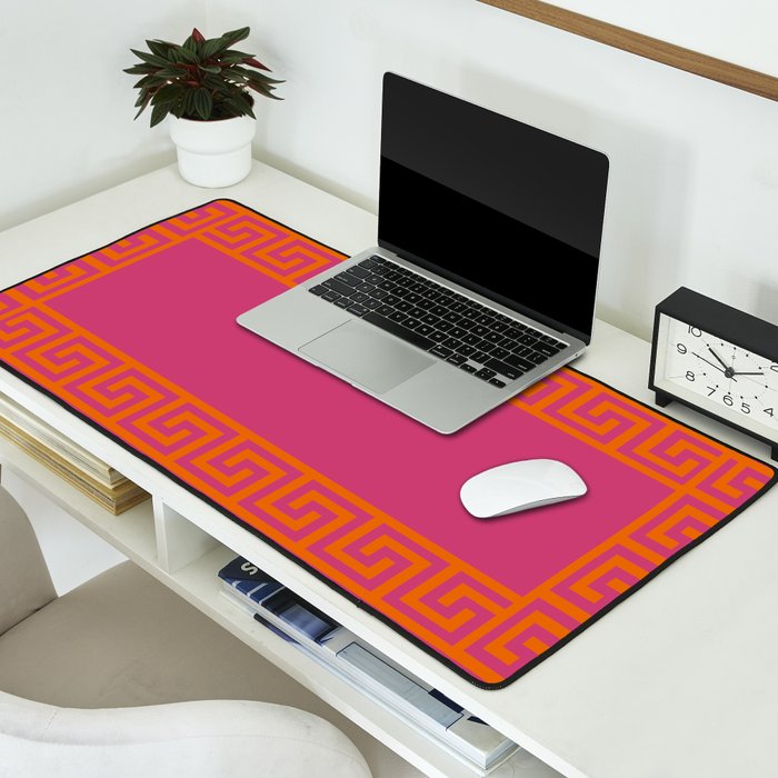 Pink Greek Key Print Desk Mat Gallery Image 2