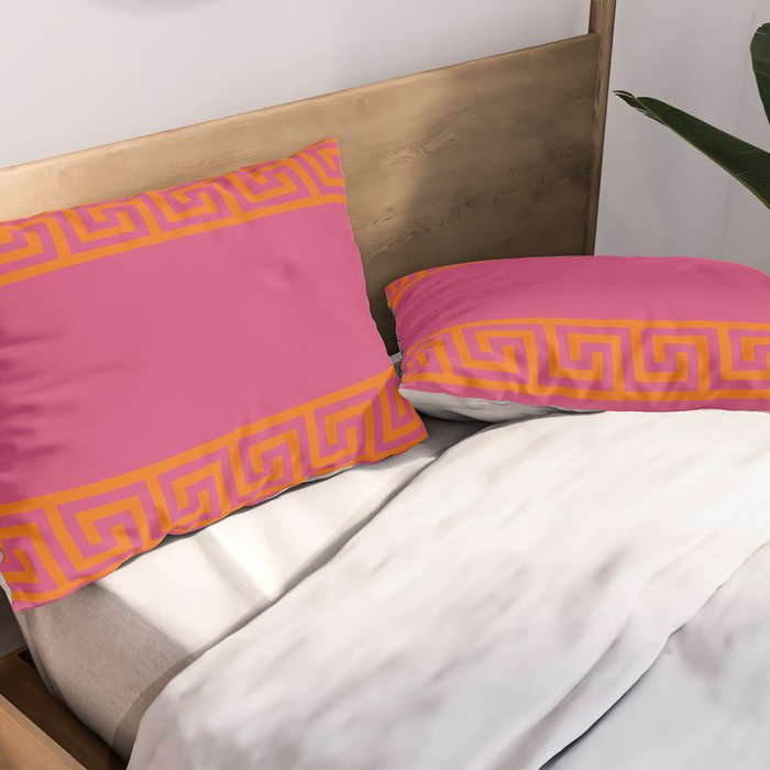 Pink Greek Key Print Pillow Sham Gallery Image 2