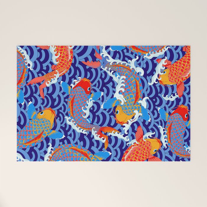 Koi fish / japanese tattoo style pattern Welcome Mat Gallery Image 1