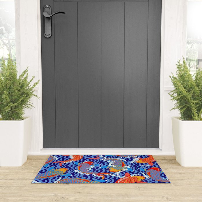 Koi fish / japanese tattoo style pattern Welcome Mat Gallery Image 3