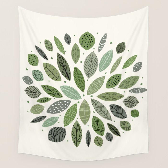 Mid-Century Green Leaves Wall Tapestry Gallery Image 1