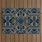 Art Deco Fancy Blue Outdoor Rug Gallery Image 1