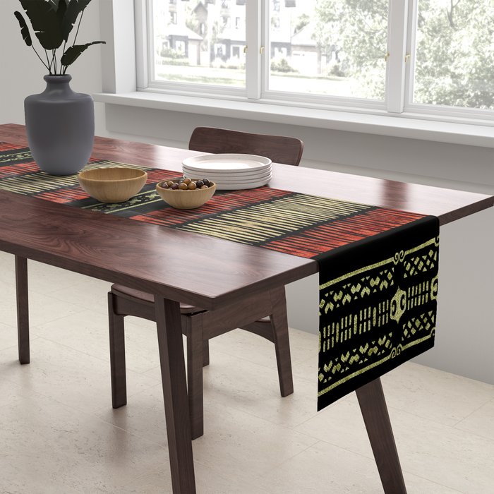 Mud Cloth Tribal Pattern 02 Table Runner Gallery Image 2
