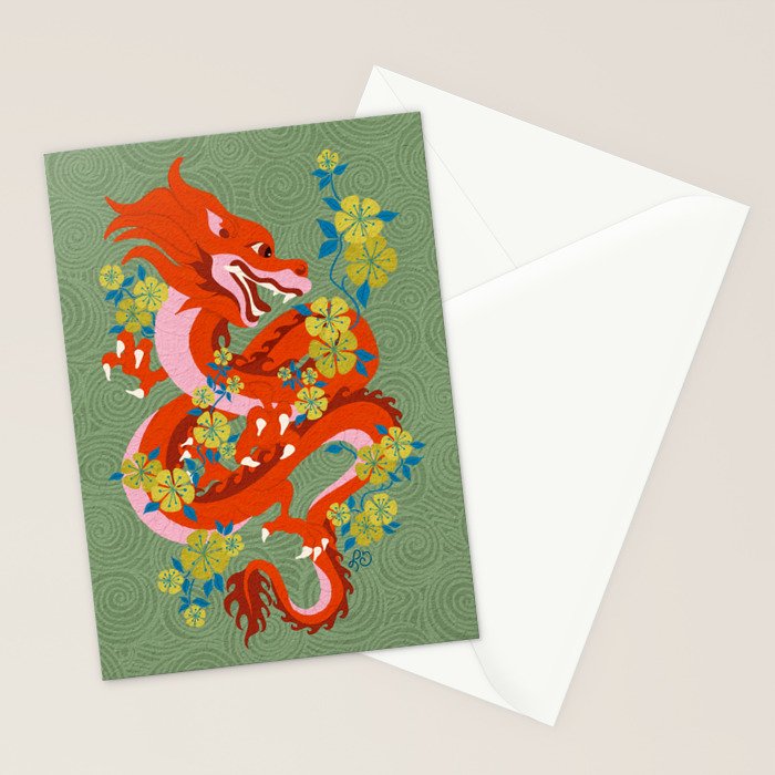Dragon Dance Among the Blossoms Stationery Card Gallery Image 2