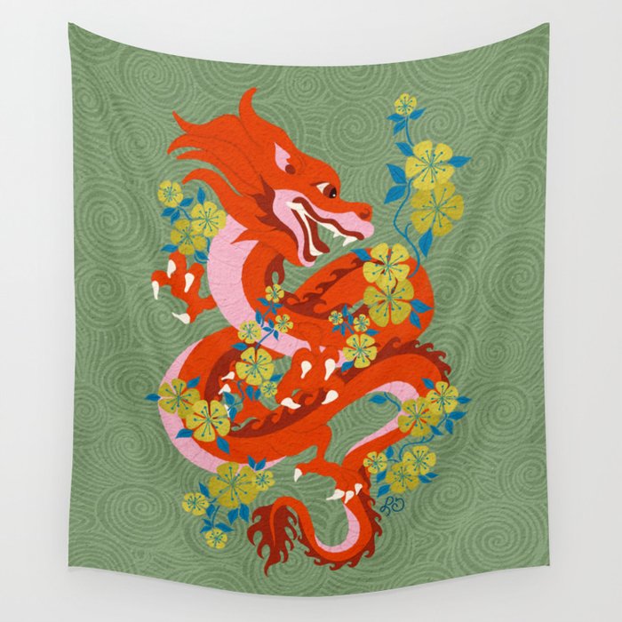 Dragon Dance Among the Blossoms Wall Tapestry Gallery Image 4