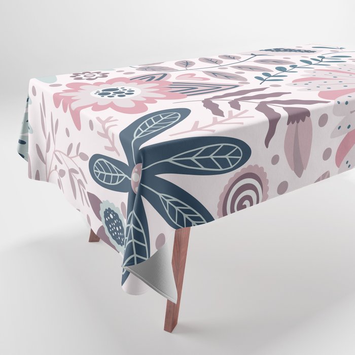 Whimsical Playful Flower Garden, Floral Prints Pink and Teal Tablecloth Gallery Image 1