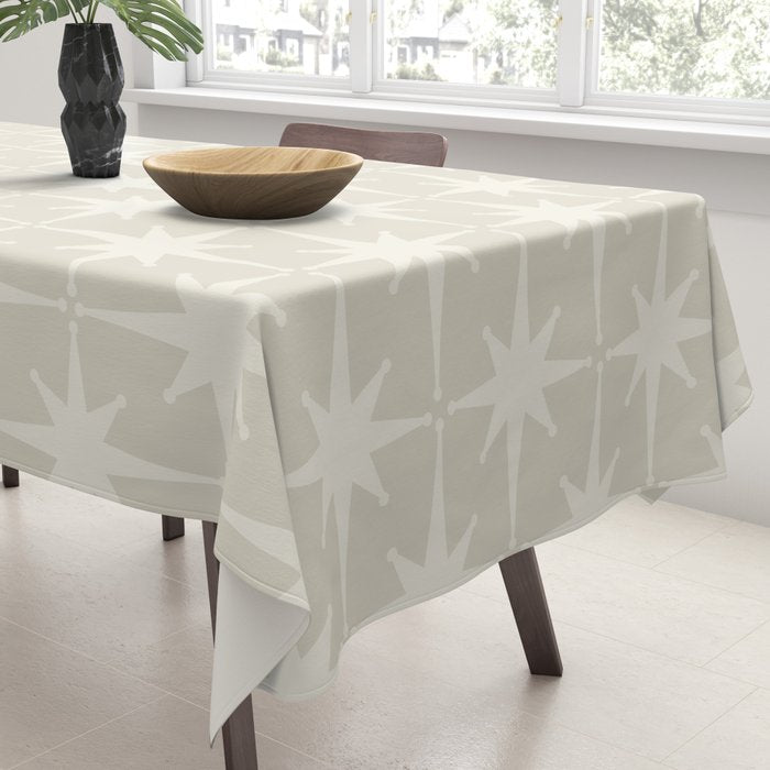 Midcentury Modern Atomic Starburst Pattern Beige Cream  Tablecloth Gallery Image 3