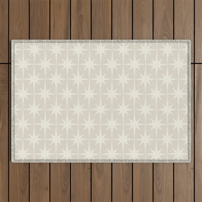 Midcentury Modern Atomic Starburst Pattern Beige Cream  Outdoor Rug Gallery Image 1