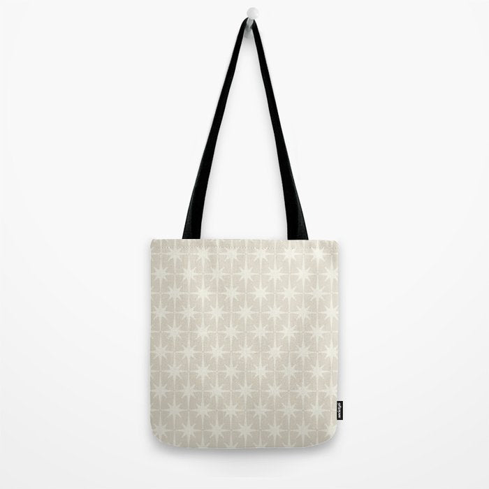Midcentury Modern Atomic Starburst Pattern Beige Cream  Tote Bag Gallery Image 2