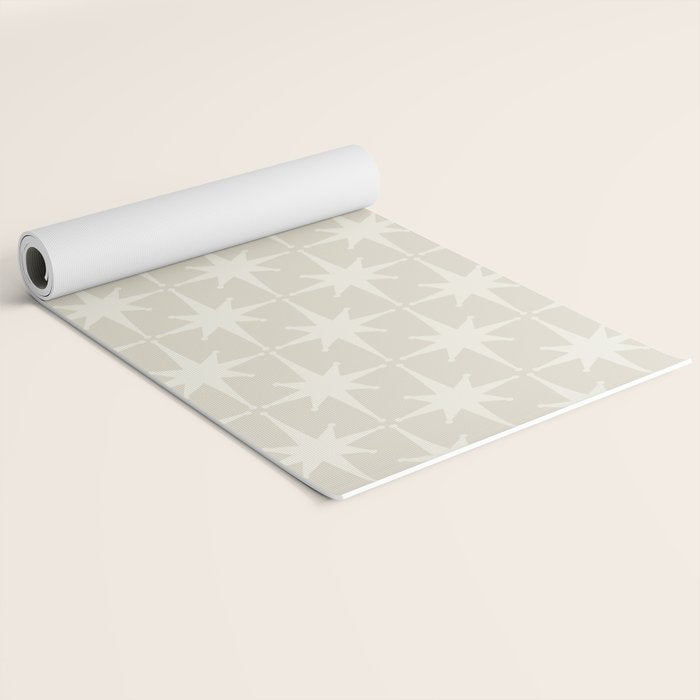 Midcentury Modern Atomic Starburst Pattern Beige Cream  Yoga Mat Gallery Image 2