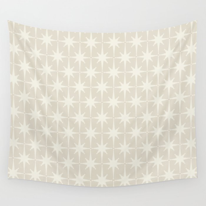 Midcentury Modern Atomic Starburst Pattern Beige Cream  Wall Tapestry Gallery Image 4