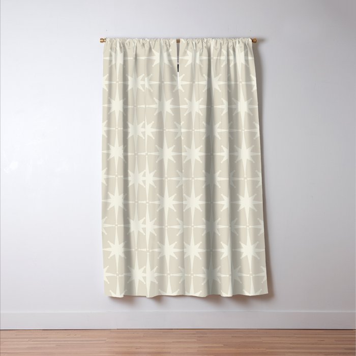 Midcentury Modern Atomic Starburst Pattern Beige Cream  Window Curtain Gallery Image 3