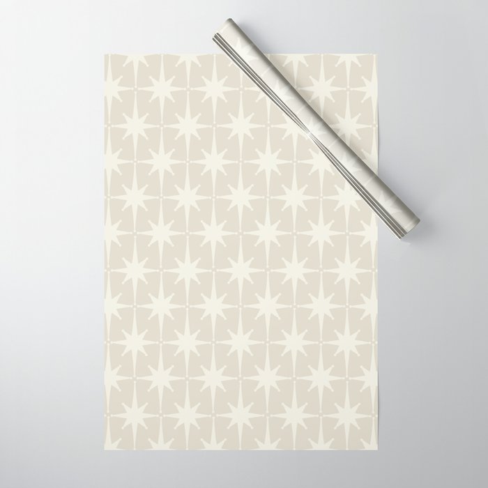 Midcentury Modern Atomic Starburst Pattern Beige Cream  Wrapping Paper Gallery Image 1