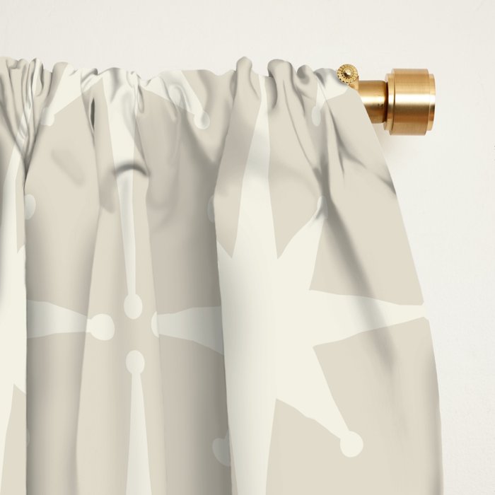 Midcentury Modern Atomic Starburst Pattern Beige Cream  Window Curtain Gallery Image 2