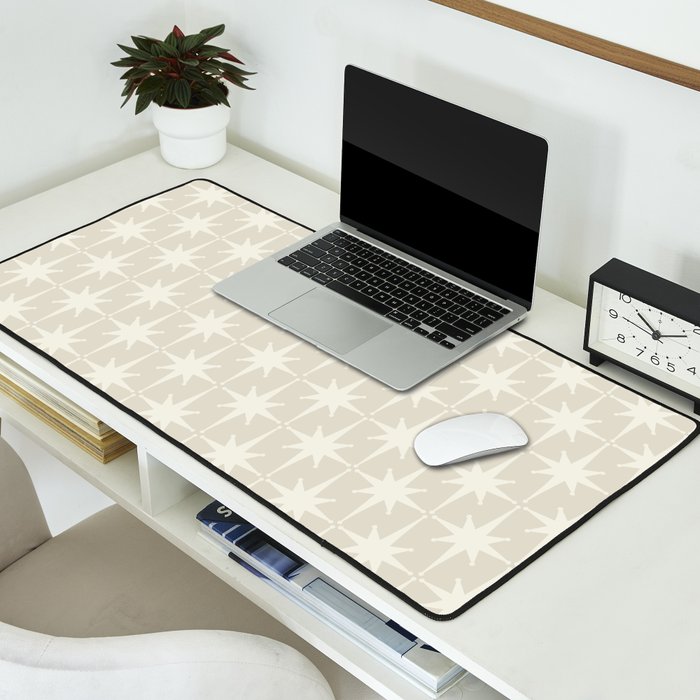 Midcentury Modern Atomic Starburst Pattern Beige Cream  Desk Mat Gallery Image 2