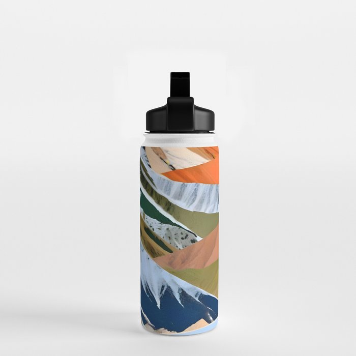 The Great Mountain Ranges, Nature Photography Collage, Digital Eclectic Geometric, Landscape Travel Contemporary Boho, Mountains Hills Adventure Water Bottle Gallery Image 2