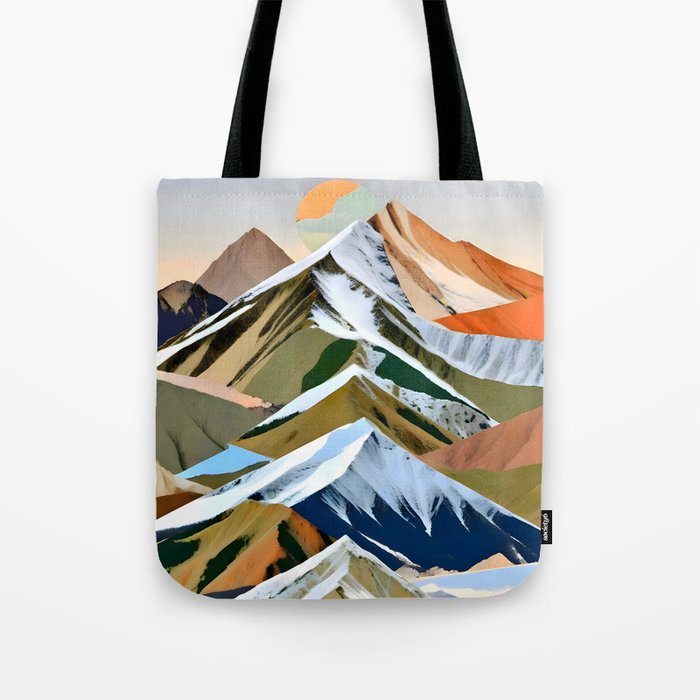 The Great Mountain Ranges, Nature Photography Collage, Digital Eclectic Geometric, Landscape Travel Contemporary Boho, Mountains Hills Adventure Tote Bag Gallery Image 1