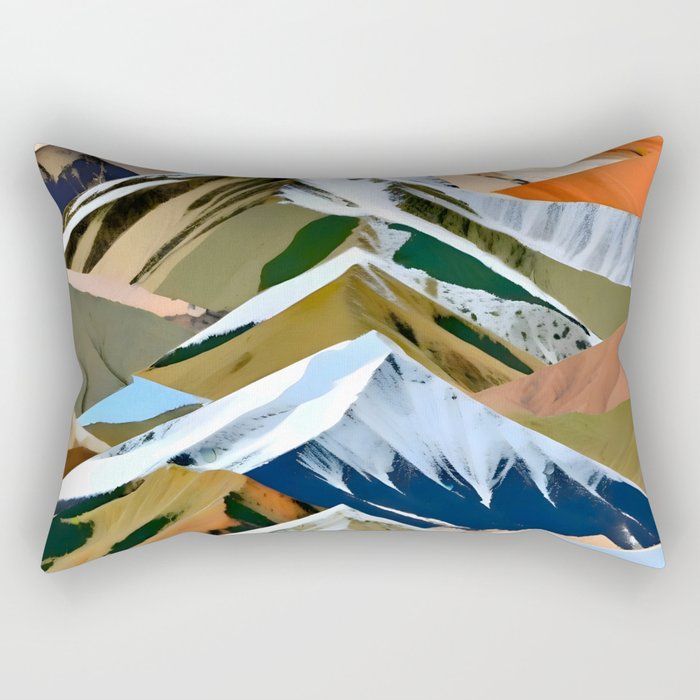 The Great Mountain Ranges, Nature Photography Collage, Digital Eclectic Geometric, Landscape Travel Contemporary Boho, Mountains Hills Adventure Rectangular Pillow Gallery Image 2