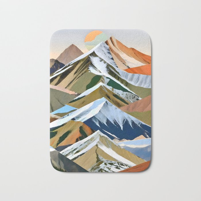 The Great Mountain Ranges, Nature Photography Collage, Digital Eclectic Geometric, Landscape Travel Contemporary Boho, Mountains Hills Adventure Bath Mat Gallery Image 1
