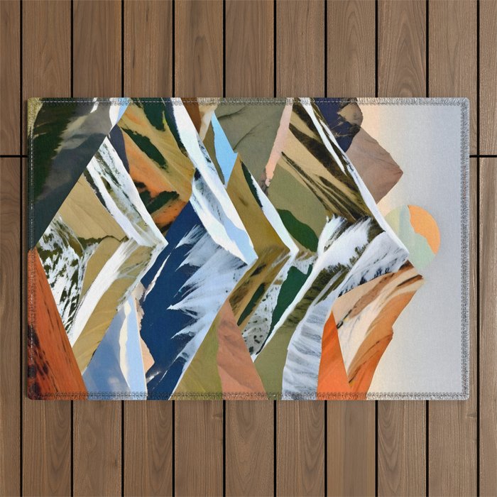 The Great Mountain Ranges, Nature Photography Collage, Digital Eclectic Geometric, Landscape Travel Contemporary Boho, Mountains Hills Adventure Outdoor Rug Gallery Image 1