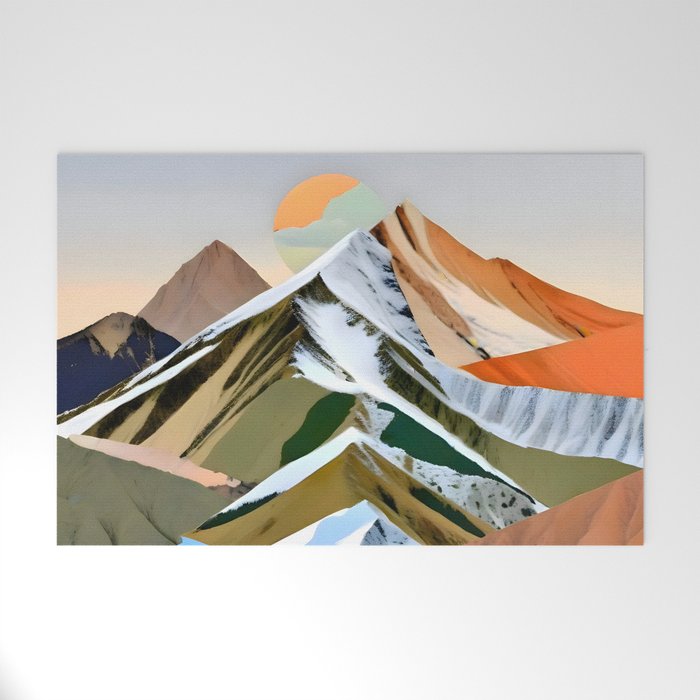 The Great Mountain Ranges, Nature Photography Collage, Digital Eclectic Geometric, Landscape Travel Contemporary Boho, Mountains Hills Adventure Welcome Mat Gallery Image 1