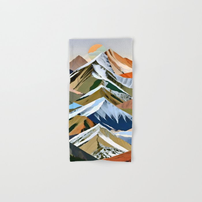 The Great Mountain Ranges, Nature Photography Collage, Digital Eclectic Geometric, Landscape Travel Contemporary Boho, Mountains Hills Adventure Bath Towel Gallery Image 1